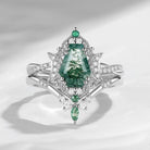 Crescent Moon | Infinity Coffin Moss Agate Twisted Engagement Ring Set 2pcs - Alexandria