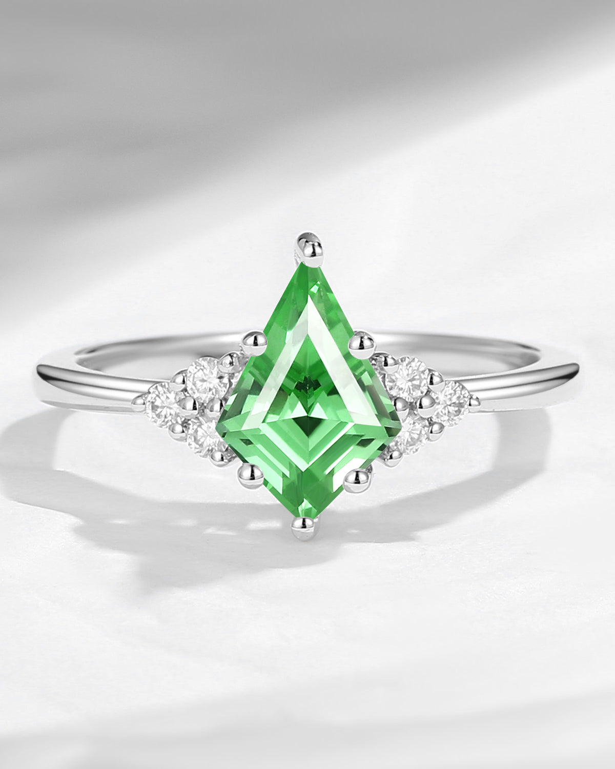 Classic Style Kite Cut Lab Tsavorite Cluster Engagement Ring