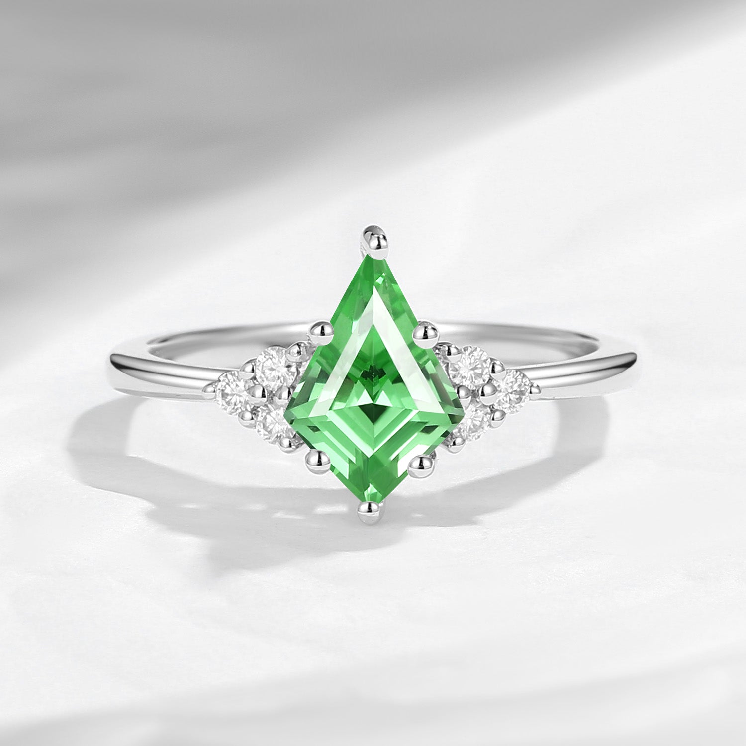 Classic Style Kite Cut Lab Tsavorite Cluster Engagement Ring