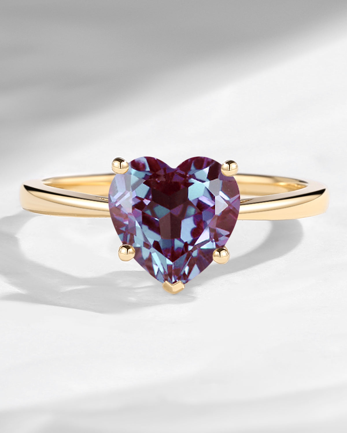 Classic Heart Shaped Solitaire Lab Alexandrite Promise Engagement Ring