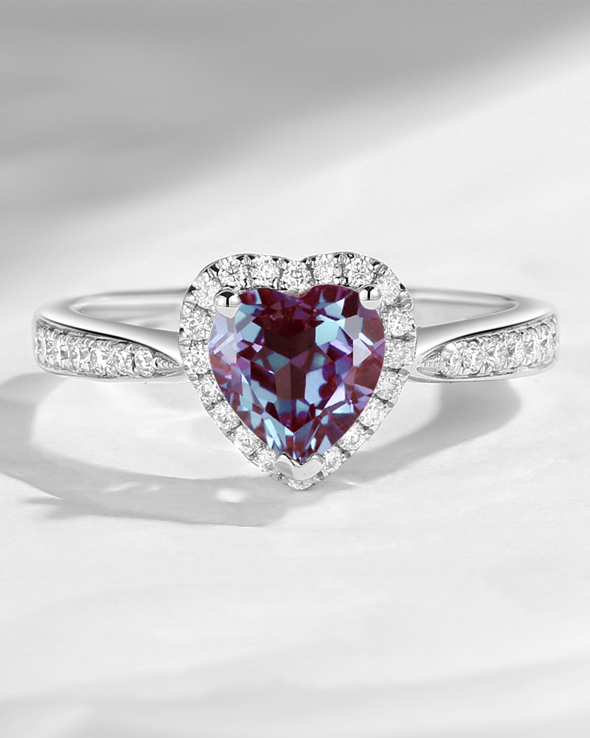 Classic Heart Shaped Halo Lab Alexandrite Promise Ring