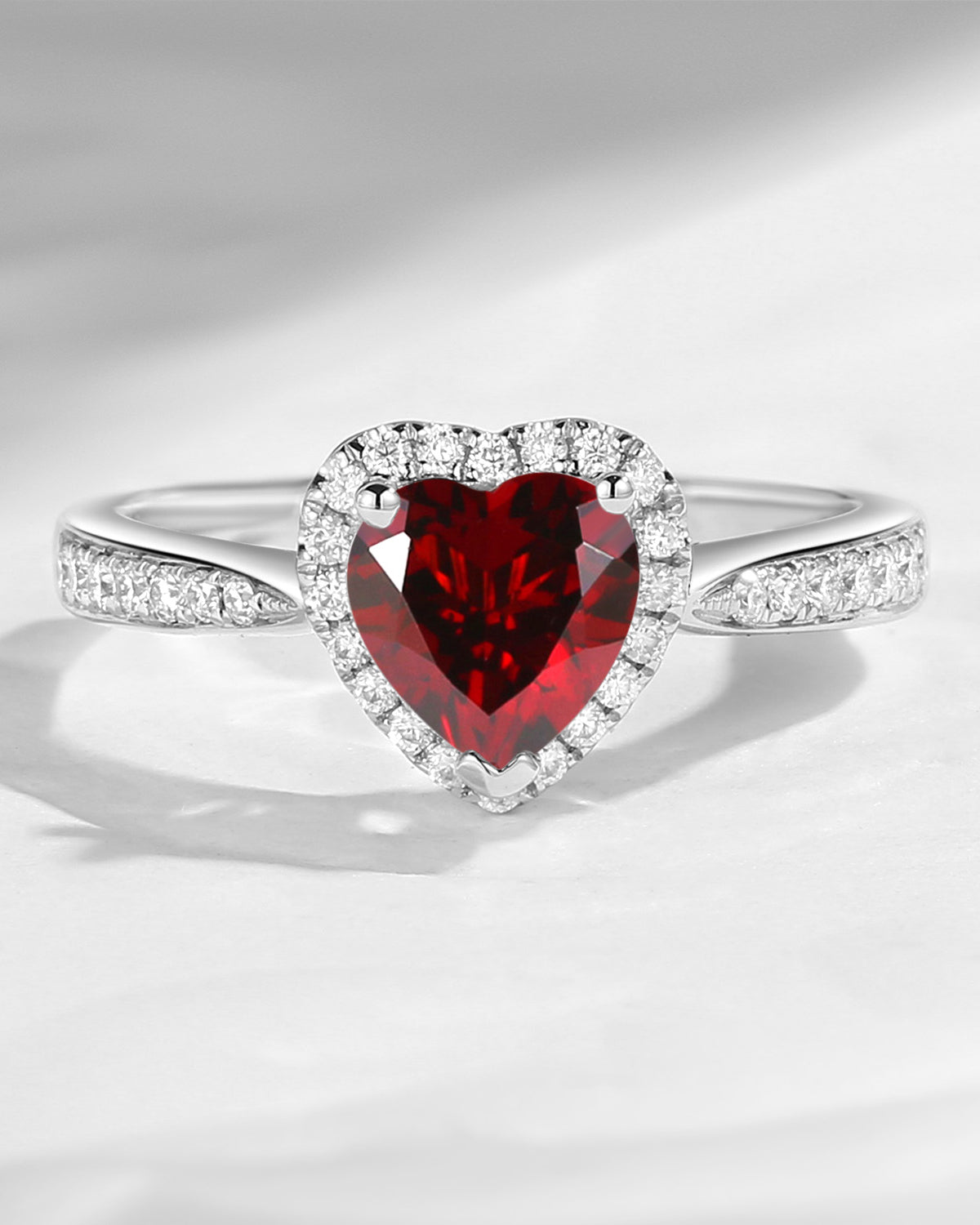 Classic Heart Shaped Halo Garnet Promise Ring