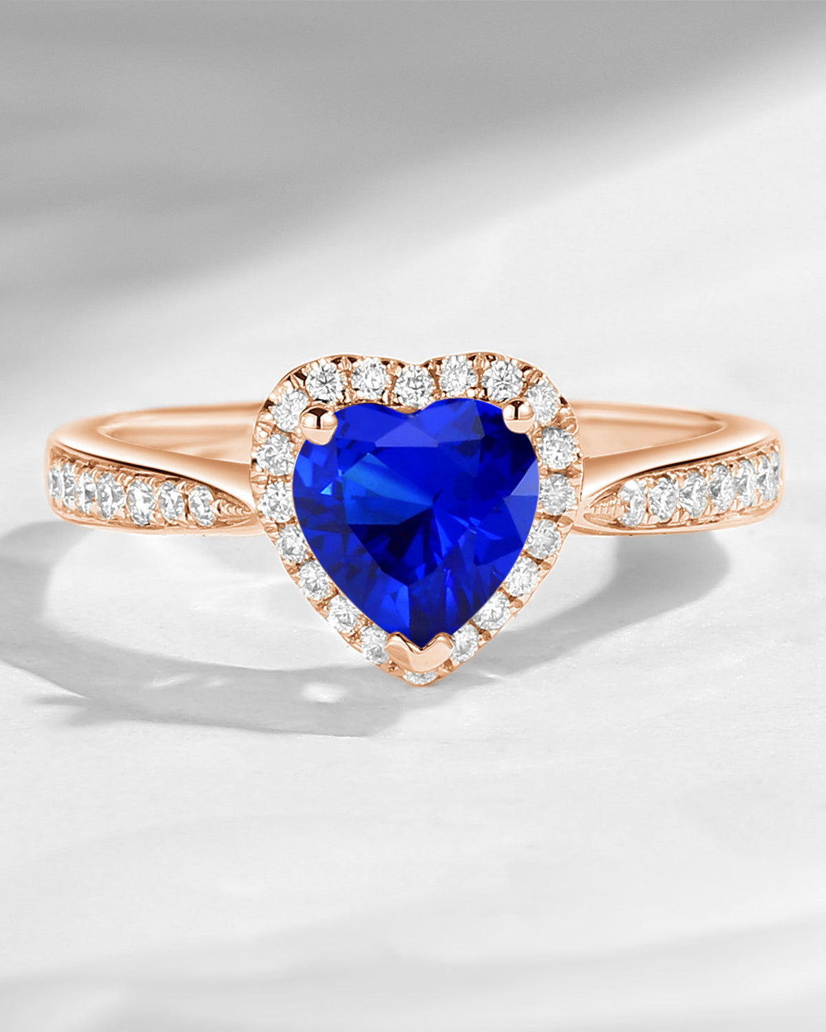 Classic Heart Shaped Halo Lab Sapphire Promise Ring