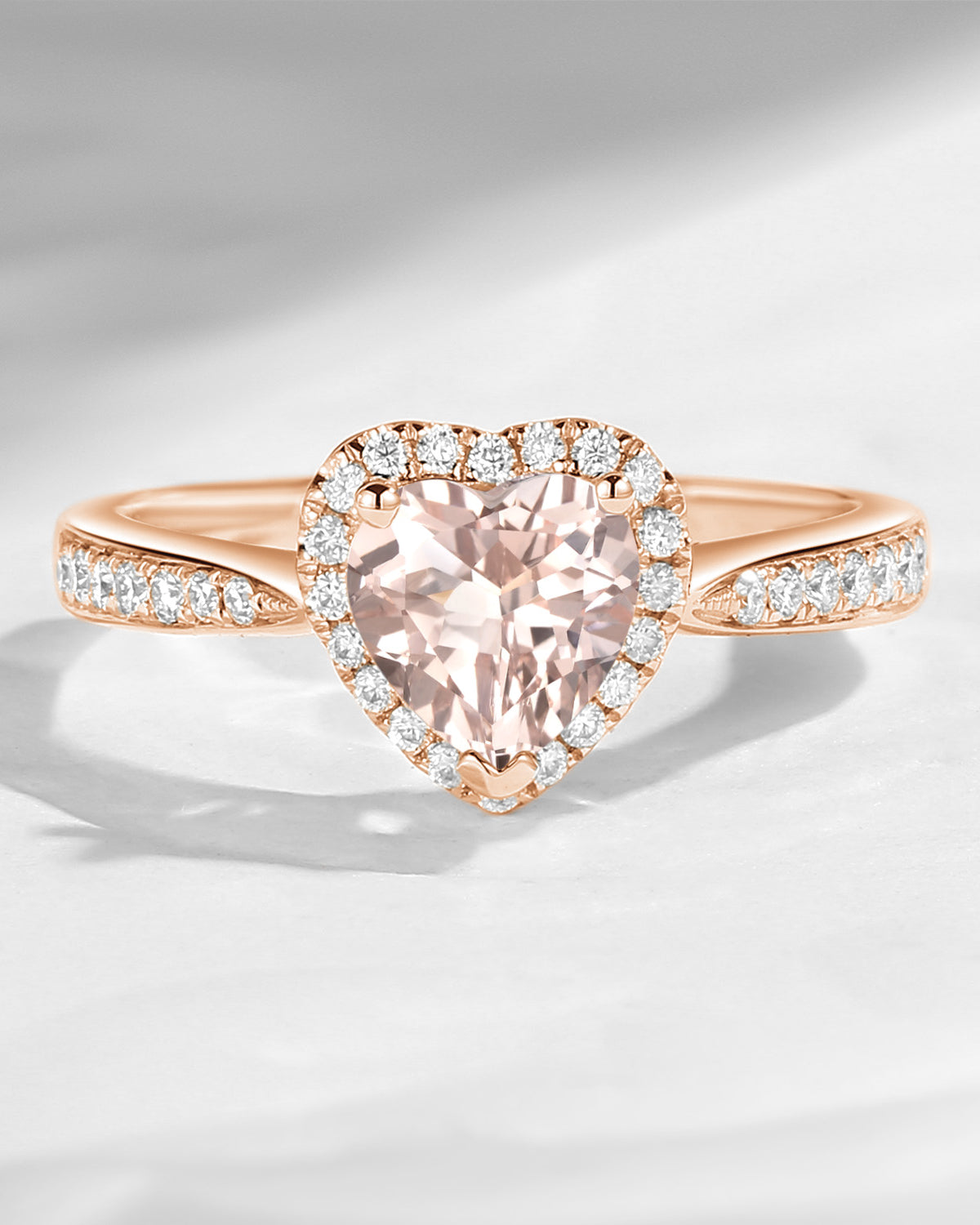Classic Heart Shaped Halo Morganite Promise Ring