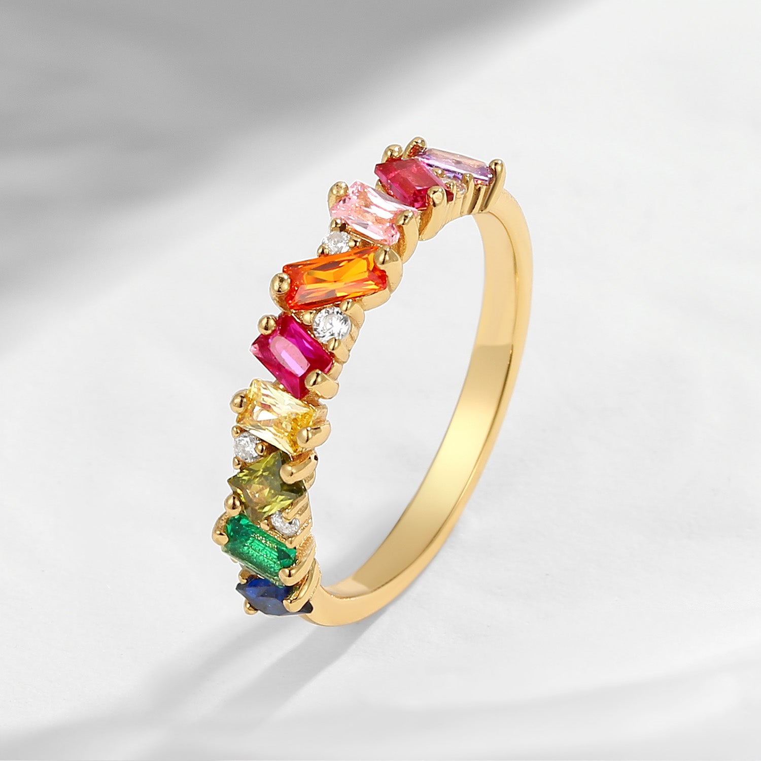 Baguette Cut Pave Natural Sapphire Half Eternity Ring
