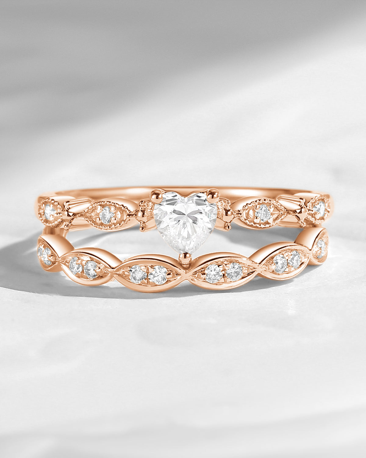 Dainty Heart Shaped Moissanite Classic Promise Ring Set 2pcs
