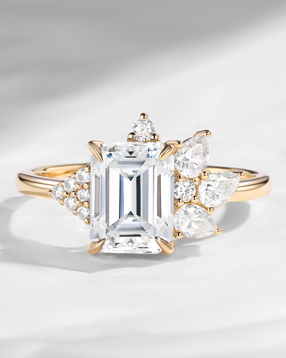 Art Deco Emerald Cut Moissanite Vintage Cluster Engagement Ring