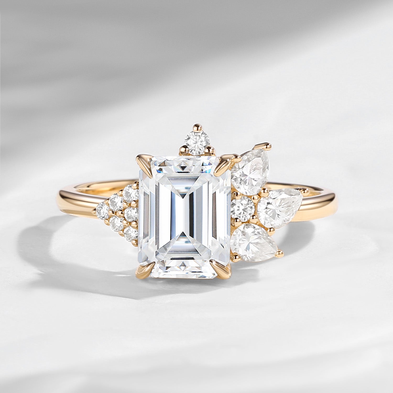 Art Deco Emerald Cut Moissanite Vintage Cluster Engagement Ring
