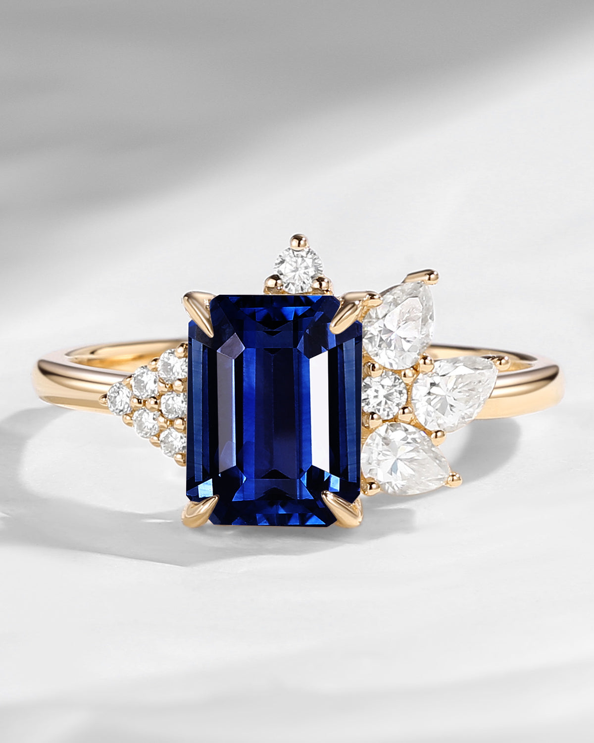 Art Deco Emerald Cut Natural Sapphire Vintage Cluster Engagement Ring