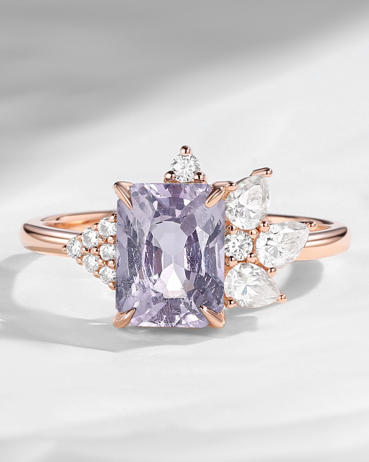 Art Deco Emerald Cut Natural Spinel Vintage Cluster Engagement Ring