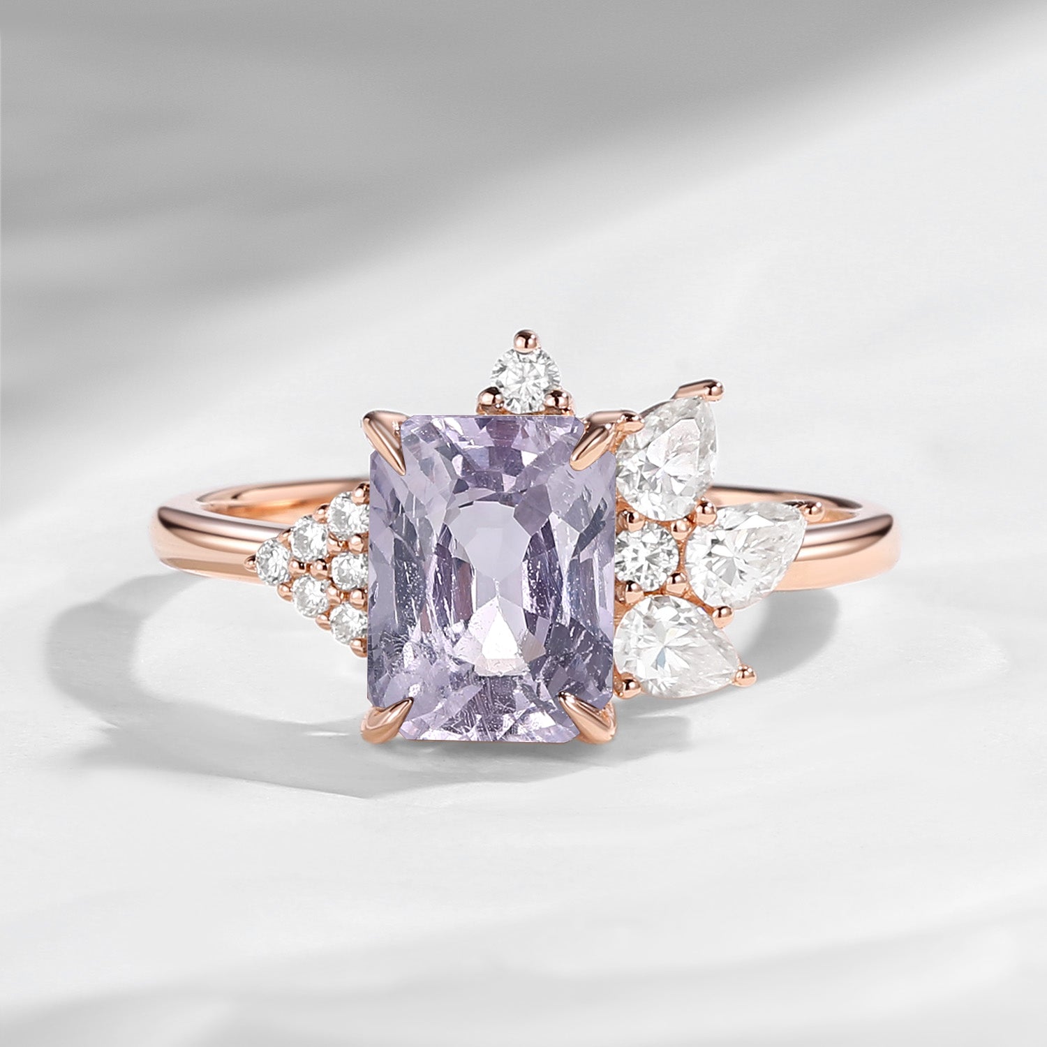 Art Deco Emerald Cut Natural Spinel Vintage Cluster Engagement Ring