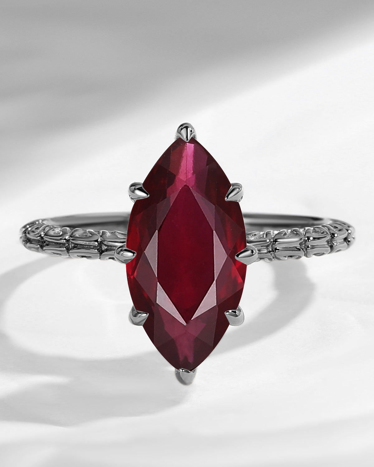 Minimalist Unique Gothic Marquise Natural Ruby Engagement Ring