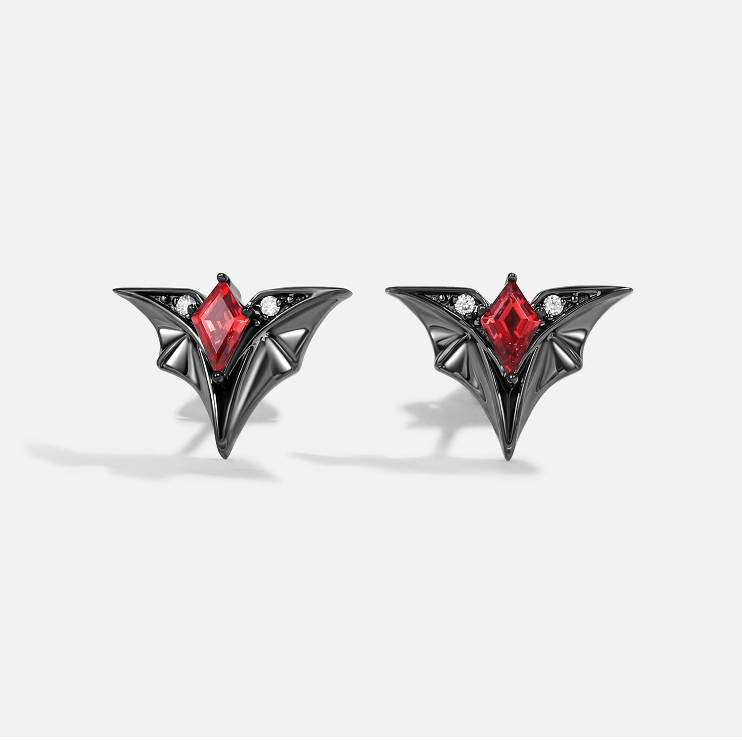 'Batsh*t Crazy' Kite Cut Garnet Black Gold Earrings