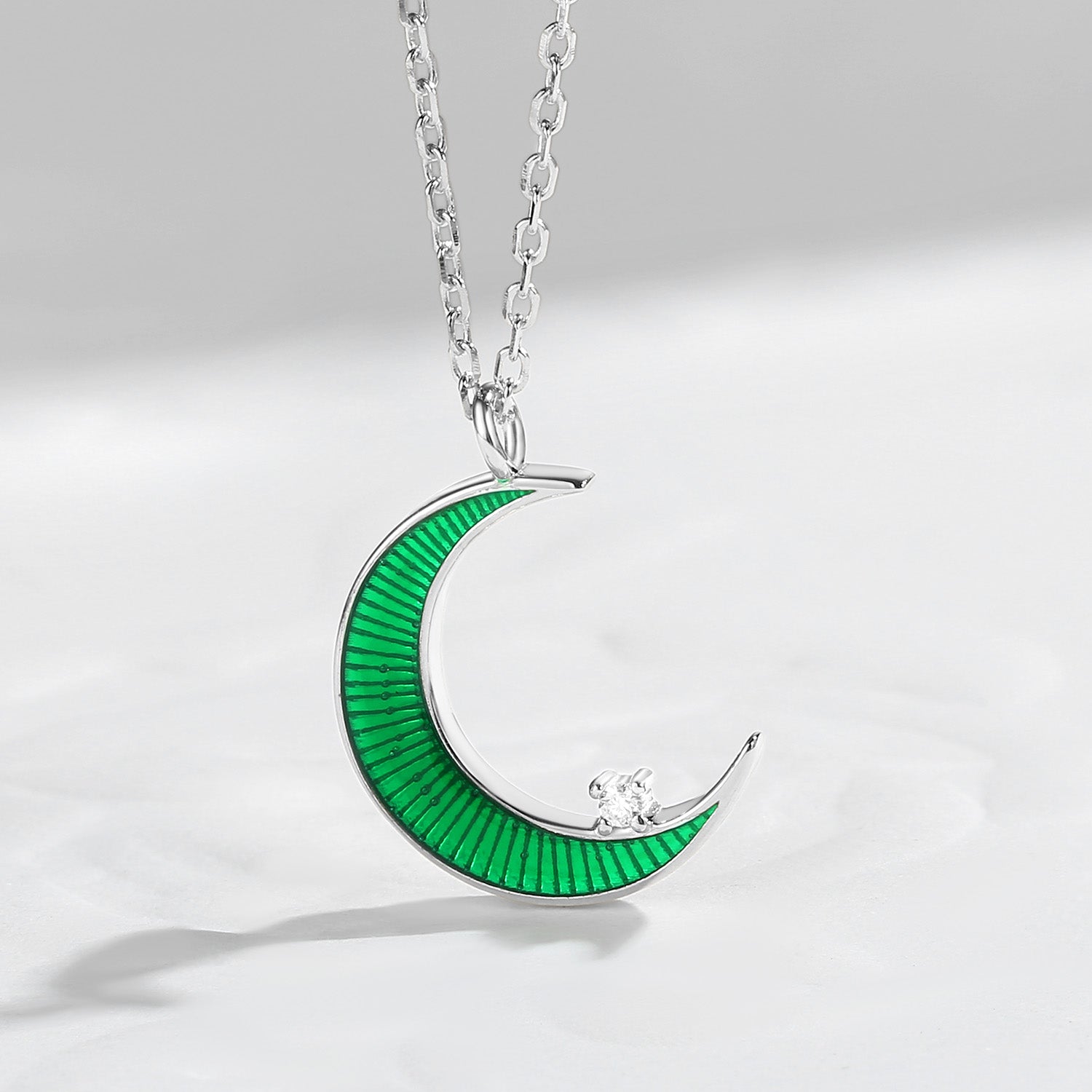 Unique Enamel Moissanite Moon And Star Necklace