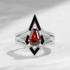 Unique Coffin Kite Cut Garnet Onyx Engagement Ring Set 3pcs