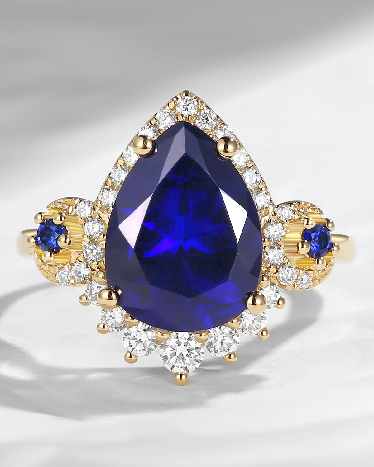 Crescent Moon | Vintage 9×12mm Blue Sapphire Halo Engagement Ring Mystic Moon