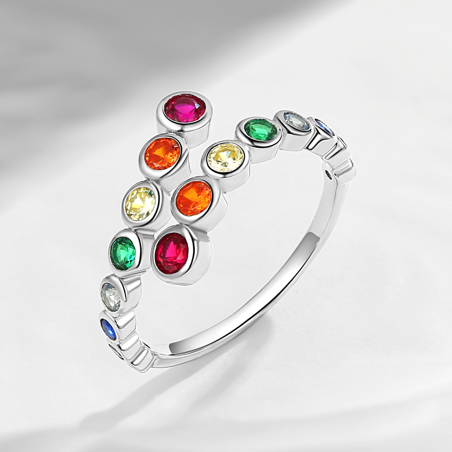 Natural Rainbow Sapphire Open Bezel Hug Ring