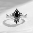 Unique Pear Cut Black Moissanite Cluster Engagement Ring Set 2pcs - Vivian