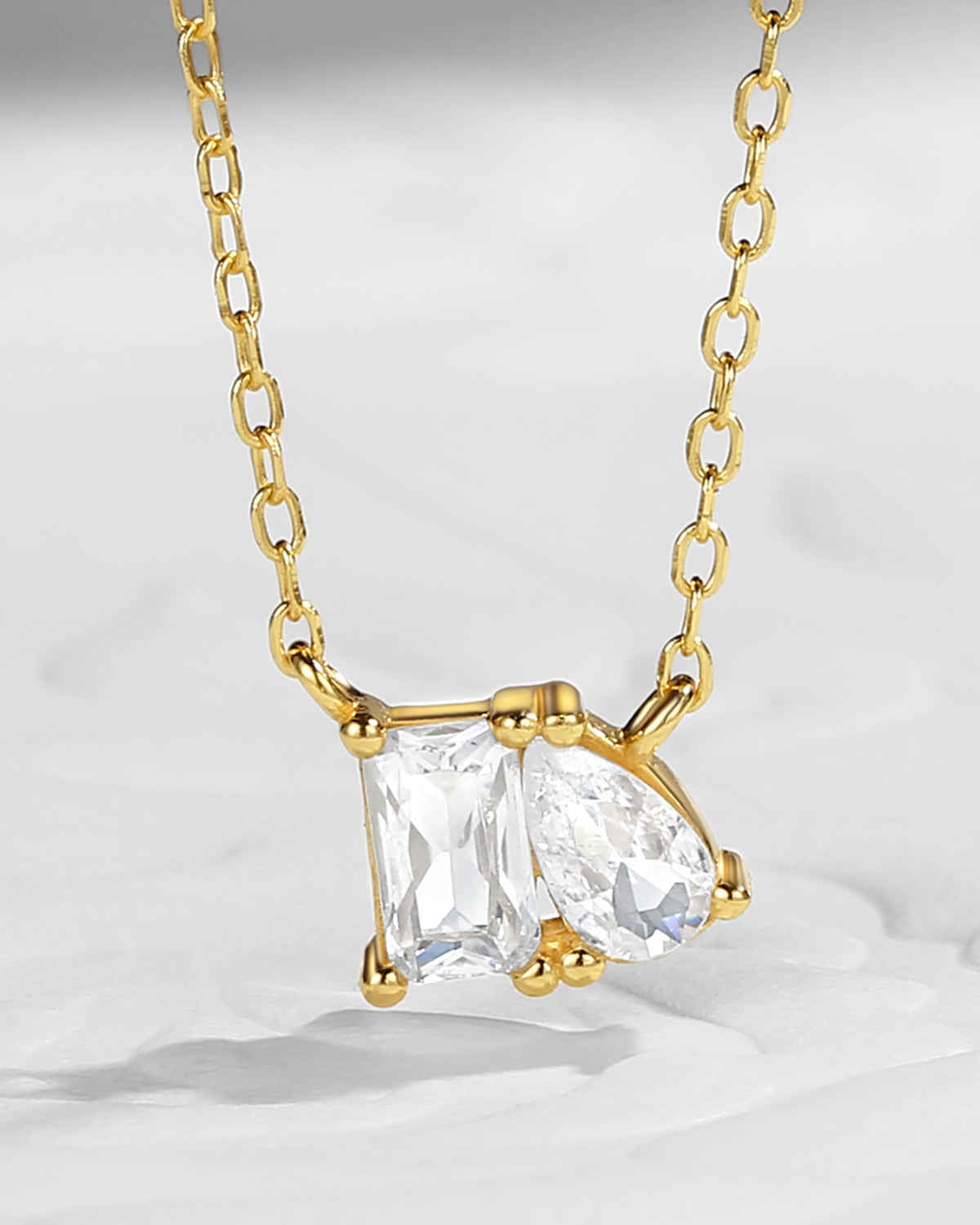 Moissanite Two Stone Radiant And Pear Cut Necklace - Toi Et Moi Necklace