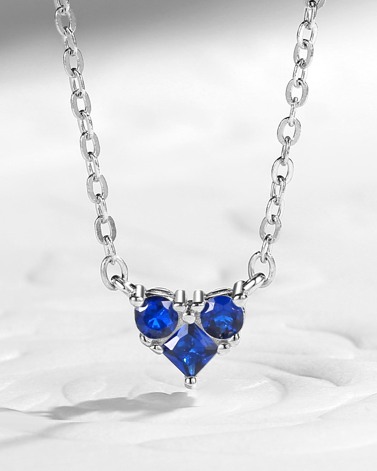 Three Stones Delicate Jewelry Heart Shaped Lab Sapphire Necklace