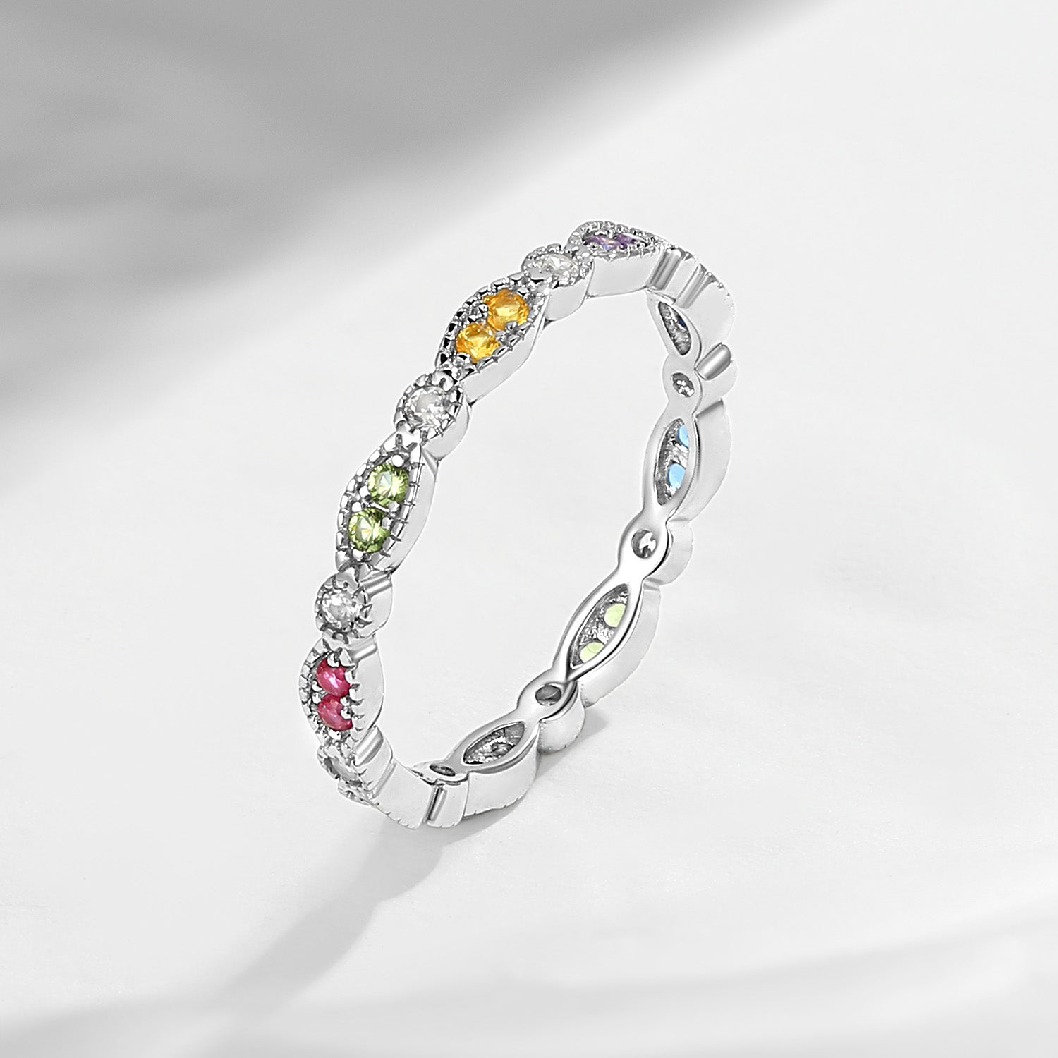 Natural Rainbow Sapphires Full Eternity Vintage Inspired Stacking Ring