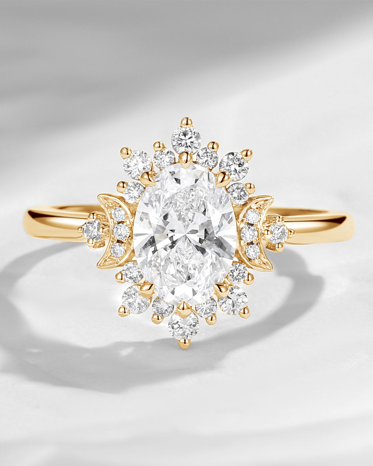 Crescent Moon | Oval Halo Lab Diamond Engagement Ring- Moonlight In Vermont