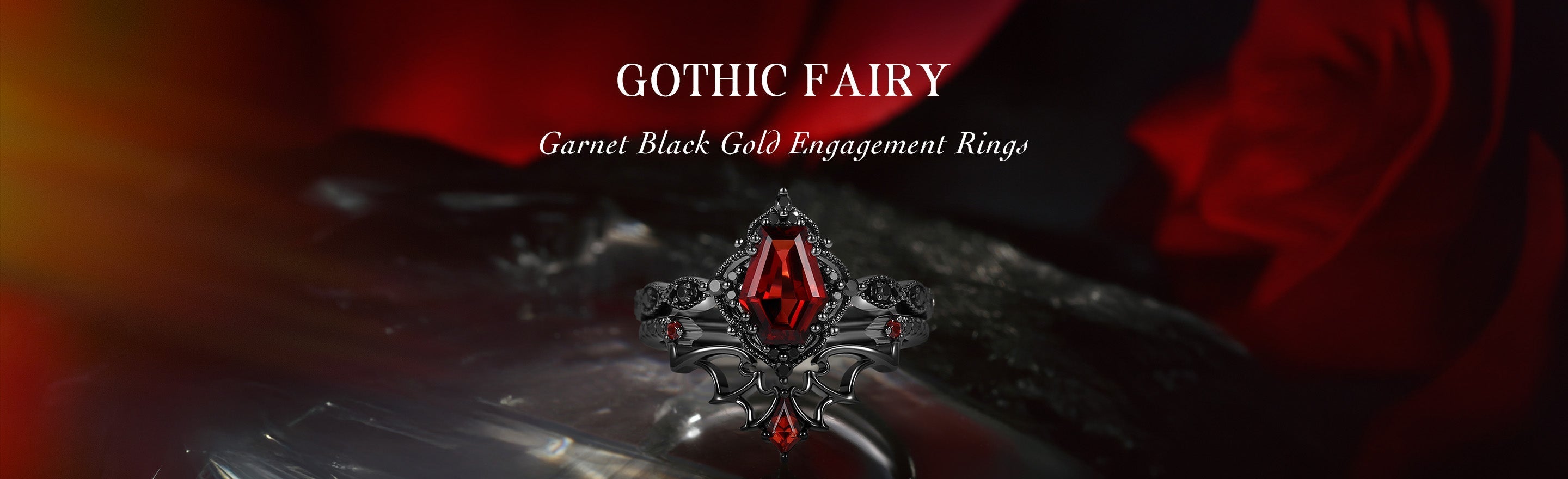 Gothic Fairy: Garnet Black Gold Engagement Rings