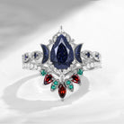Crescent Moon | Christmas Inspiration Pear Cut Blue Sandstone 'Ultra Galaxy' Engagement Ring Set 2pcs