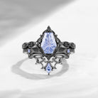 'Dark Romance' – Gothic Fantasy Carved Coffin Lab Cornflower Sapphire Engagement Ring Set