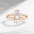 1.0-2.0ct Classic Coffin Cut Pink Lab Diamond Engagement Set 2pcs - White Dress