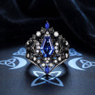 Celtic Moon - Gothic Coffin Cut Blue Lab Sapphire Infinity Moon Engagement Ring Set