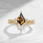 Classic Style Kite Cut Smokey Quartz Cluster Engagement Ring Set 2pcs - Electra
