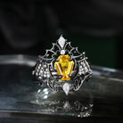 Non-Traditional Coffin Citrine Bat Wing Inspired Alternative Bride Engagement Ring 3pcs