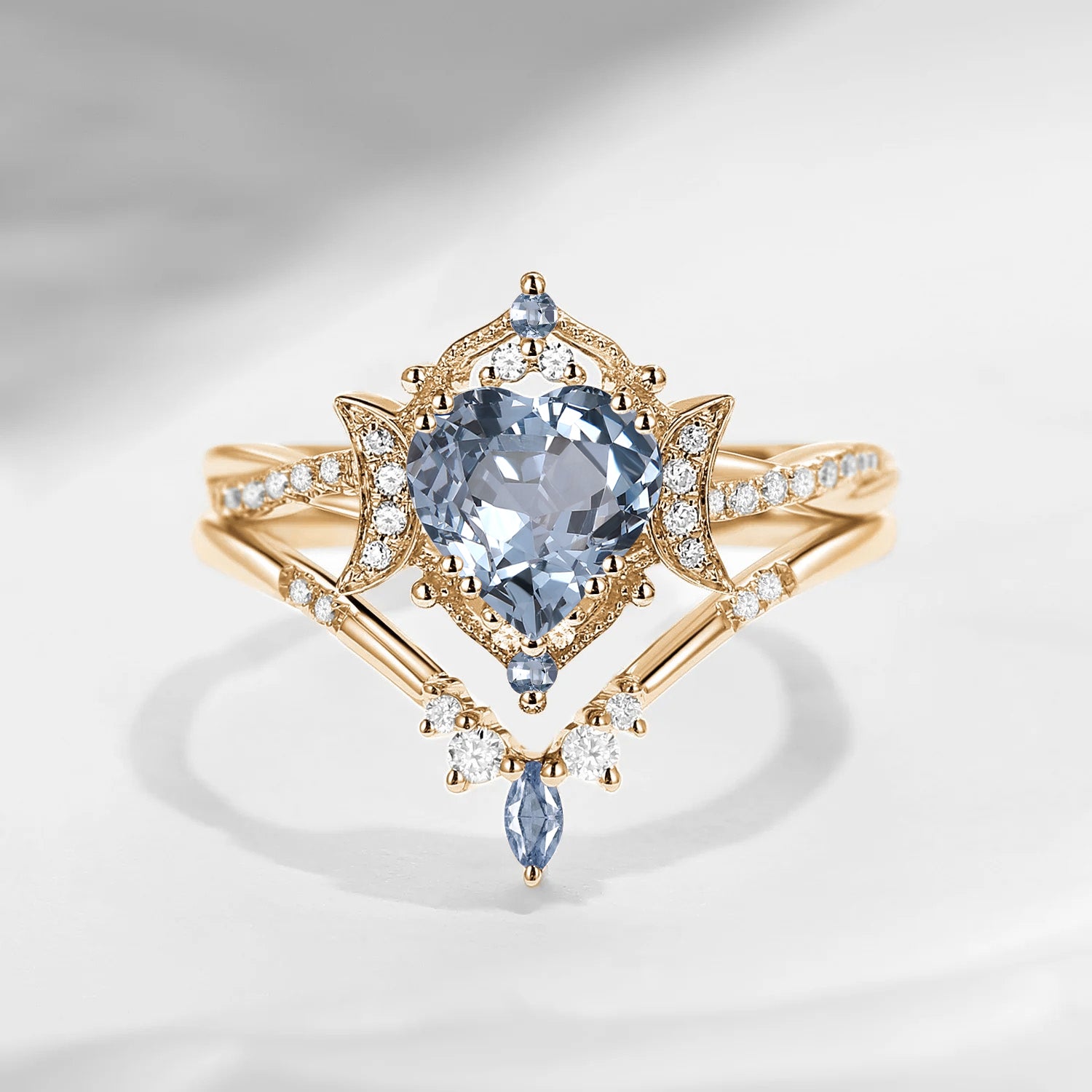 Crescent Moon | Heart Shaped Natural Spinel Infinity Engagement Ring Set 2pcs - Alexandria