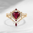 Crescent Moon | Heart Shaped Natural Ruby Infinity Engagement Ring Set 2pcs - Alexandria