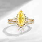 Classic Style Marquise Cut Yellow Lab Diamond Cluster Engagement Ring Set 2pcs