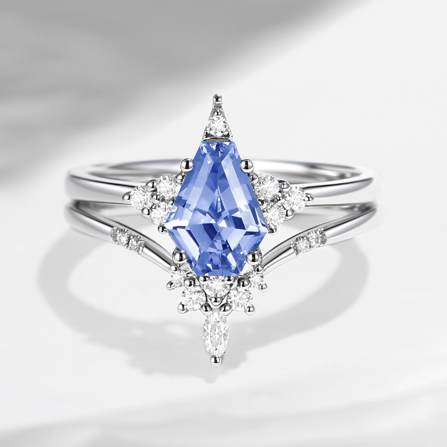 Unique Coffin Lab Cornflower Sapphire Engagement Star Ring Set 2pcs - Coffin Kite