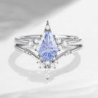 'Coffin Kite' - Fantasy Carved Coffin Lab Cornflower Sapphire Cluster Star Engagement Ring Set