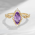 Vintage Inspired - 18K Marquise Cut Amethyst Engagement Ring with Milgrain Detailing