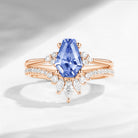 Classic Coffin Cut Lab Cornflower Sapphire Engagement Set 2pcs - White Dress