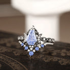 'Till Death Do Us Part' - Fantasy Cut Gems Coffin Lab Cornflower Sapphire Crescent Moon Ring Set