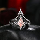 Vintage Inspired Kite Cut Lab Pink Diamond Milgrain Engagement Ring Set 2pcs