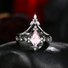 Kite Cut Lab Pink Sapphire Vintage Inspired Engagement Ring Set 2pcs