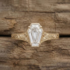Coffin Cut Moissanite & Lab Diamond Vintage Bezel Solitaire Engagement Ring