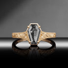 Vintage Inspired - Coffin Cut Natural Salt & Pepper Diamond Engagement Ring with Floral Engraving