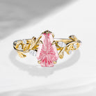 Unique Fantasy Carved Coffin Lab Pink Sapphire Leaf Vine Nature Inspired Engagement Ring