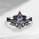 Kite Cut Lab Alexandrite Celtic Engagement Ring Set 2pcs