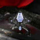 'Dark Romance' – Gothic Fantasy Carved Coffin Lab Cornflower Sapphire Engagement Ring Set