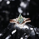Firework Cut Kite Shaped Natural Multi-Colored Sapphire Cluster Engagement Ring Set 2pcs - Electra