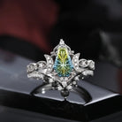 Crescent Moon | Fantasy Carved Coffin Natural Multi-Colored Sapphire 'Till Death Do Us Apart' Ring Set 2pcs